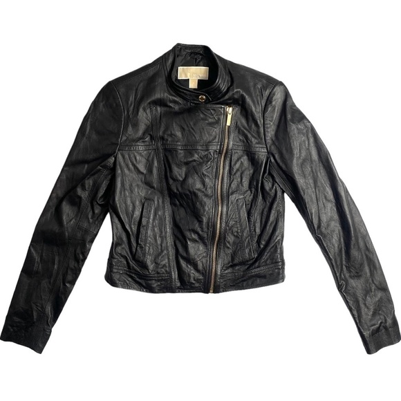 Michael Kors Soft Crinkle Lamb Leather Moto Jacket SZ S